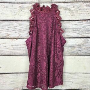 Maurices Burgundy Lace Halter Tank Top Sleeveless Medium
